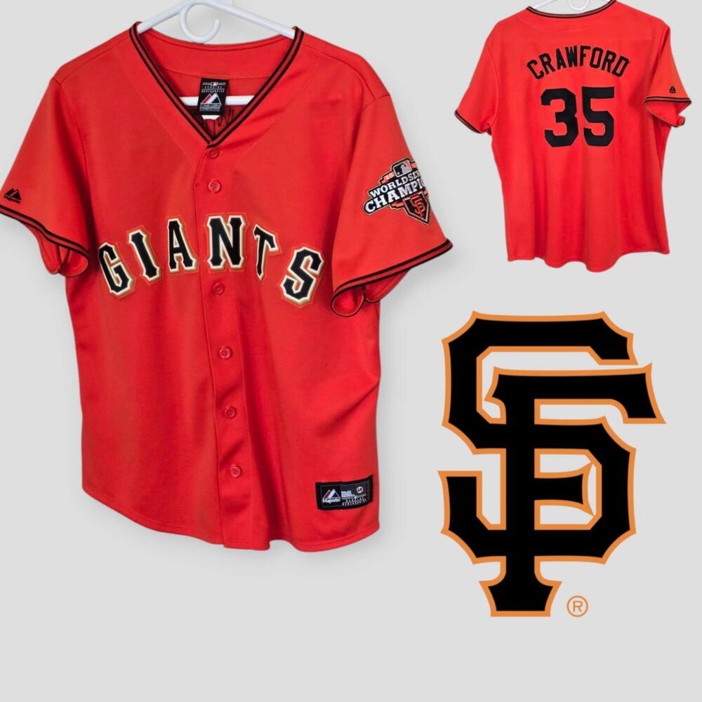Majestic San Francisco Giants World Series Championship #35 Crawford Mens L